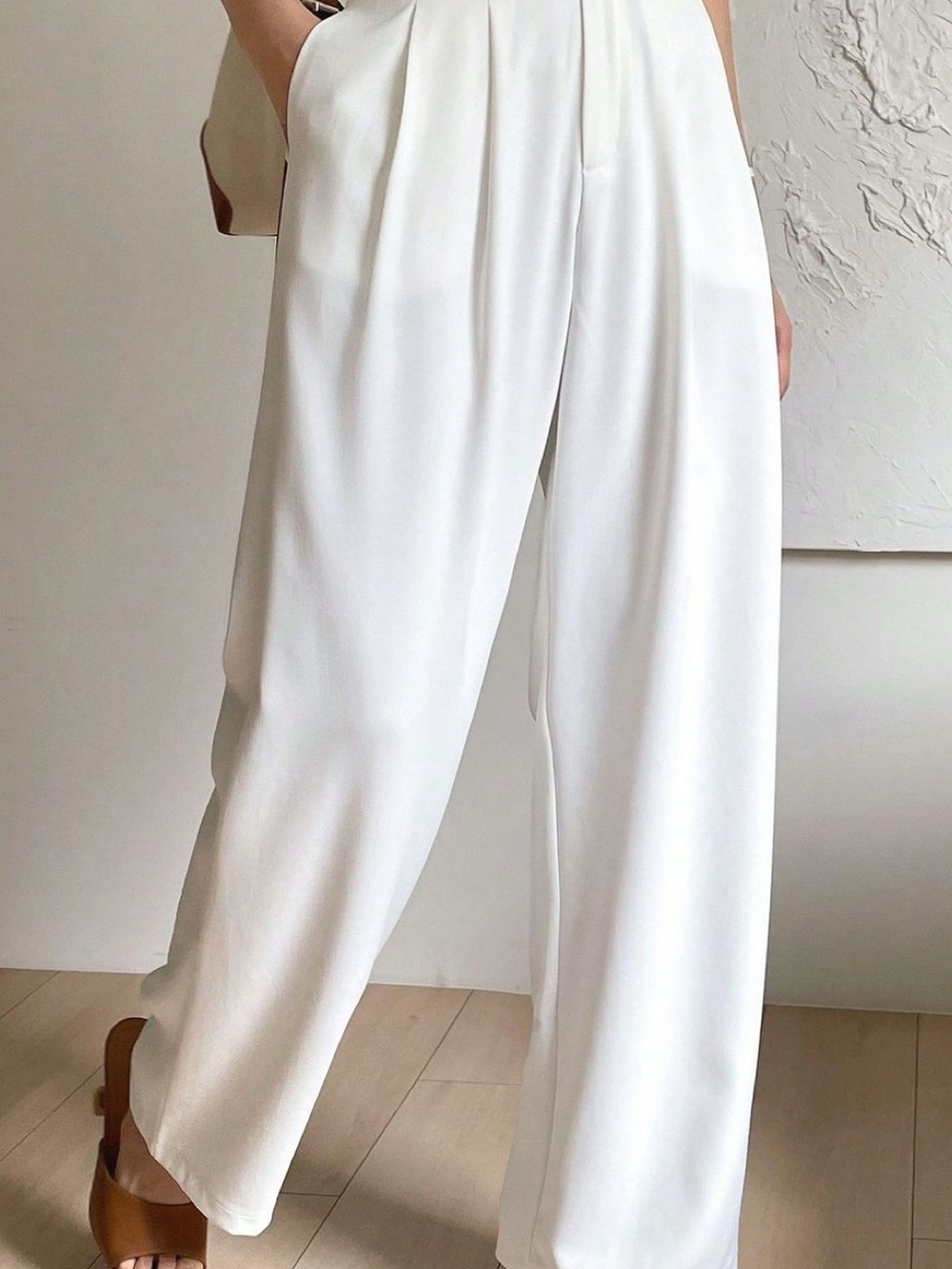 Wide-Leg High-Waist White Pants